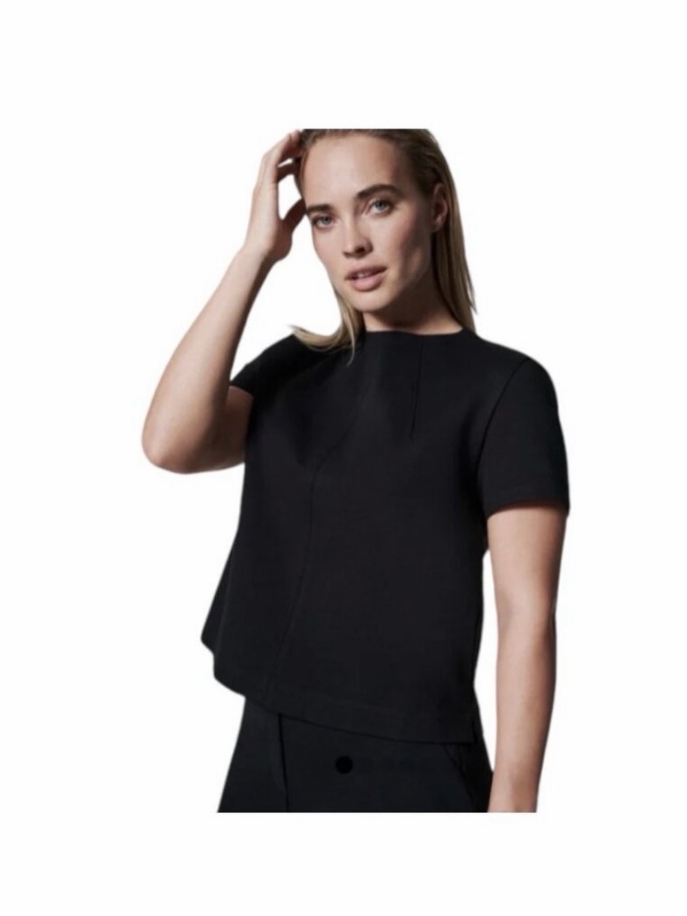 SPANX The Perfect Funnel Black Top Short Sleeve Top Tee Tailored- Size M